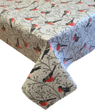 Load image into Gallery viewer, PVC Robin Grey - Wipe Clean Table Cloth Birds Polka Dot Branch