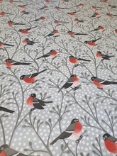 Load image into Gallery viewer, PVC Robin Grey - Wipe Clean Table Cloth Birds Polka Dot Branch