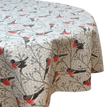 Load image into Gallery viewer, PVC Robin Grey - Wipe Clean Table Cloth Birds Polka Dot Branch