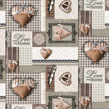 Load image into Gallery viewer, PVC Hearts Brown - Wipe Clean Table Cloth Lace Patchwork