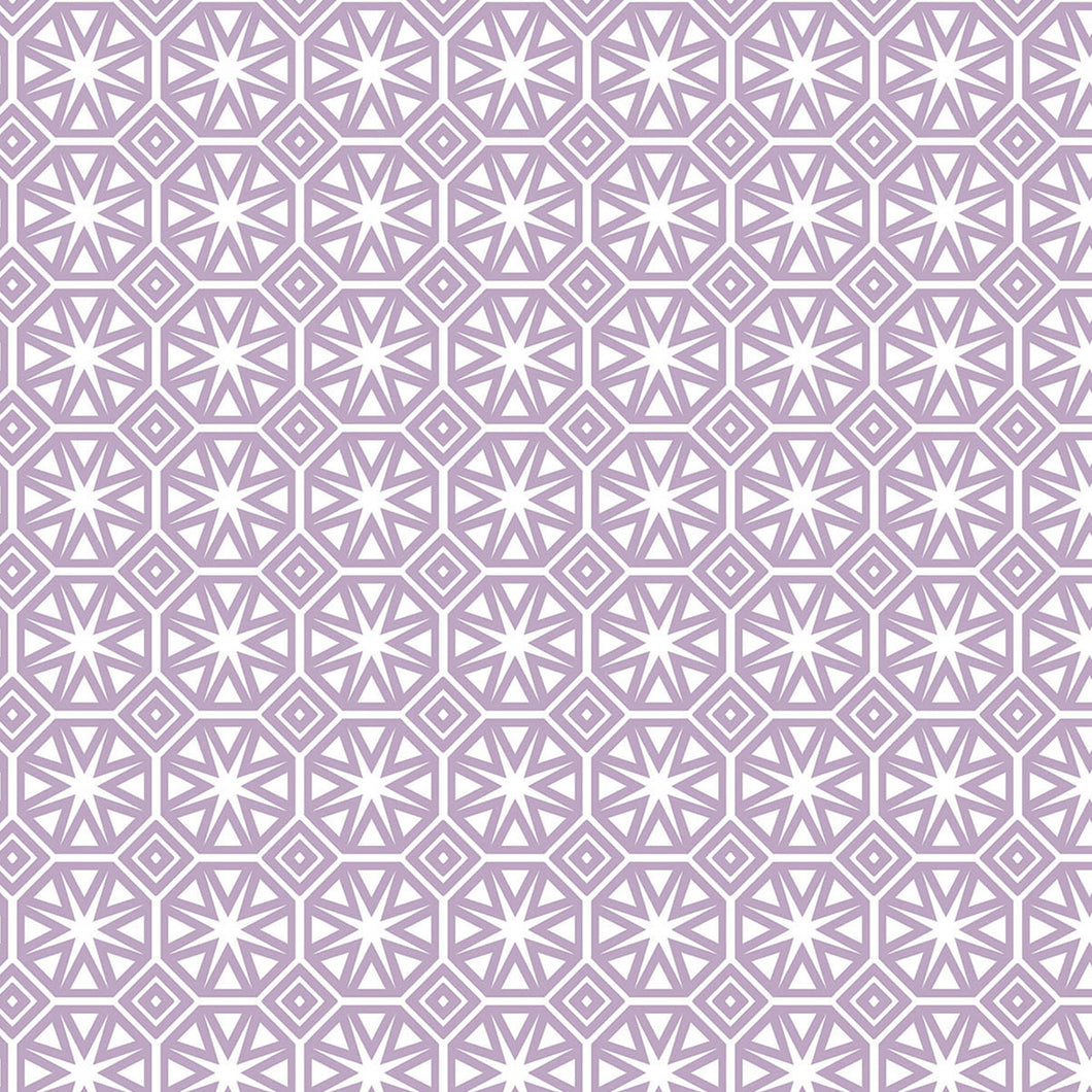 PVC Geo Star Lilac - Wipe Clean Table Cloth Geometric Tile Print Pale Purple