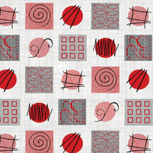Load image into Gallery viewer, PVC Retro Circles Red - Wipe Clean Table Cloth Abstract Shapes Grid