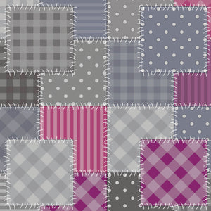 PVC Stitch Patch Purple - Wipe Clean Table Cloth Polka Dot Stripes Gingham Check Pink Charcoal Grey