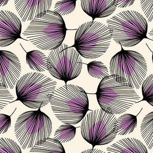 PVC Feathers Purple - Wipe Clean Table Cloth Leaf Print Cream Black