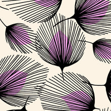Load image into Gallery viewer, PVC Feathers Purple - Wipe Clean Table Cloth Leaf Print Cream Black

