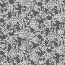 Load image into Gallery viewer, PVC Fleur Lace Slate - Wipe Clean Table Cloth Printed Floral Net Charcoal Grey