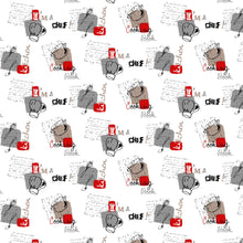 Load image into Gallery viewer, PVC Chef - Wipe Clean Table Cloth Cooking Book Pots Text Red Grey Beige