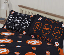 Load image into Gallery viewer, Bitcoin - Duvet Cover Set Cryptocurrency Eat Sleep Mine Repeat Black Orange