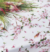Load image into Gallery viewer, PVC Birds - Wipe Clean Table Cloth Oriental Floral Cherry Blossom Pink Off White