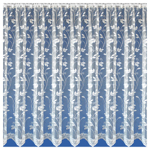 Corsica White - Pre-Cut Net Curtain Panel Traditional Leaf Vine Swirl
