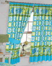 Load image into Gallery viewer, Daisy Check Azure - 66x72" Curtains Flower Check Blue Green