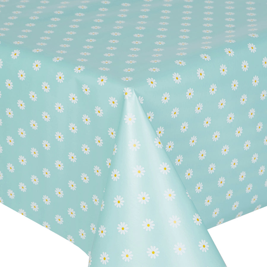 PVC Daisy Duckegg - Wipe Clean Table Cloth Floral Polka Blue Yellow