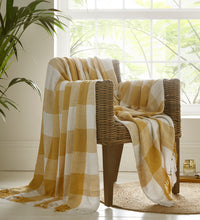 Load image into Gallery viewer, Epsom Ochre Throw - Geometric Diamond Yellow White Check Blanket