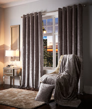 Load image into Gallery viewer, Esquire Silver - Eyelet Curtain Pair Shimmer Velvet Grey