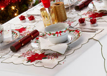 Load image into Gallery viewer, Faith Red Green - Christmas Table Cloth Range Embroidered Poinsettia Scallop Edge
