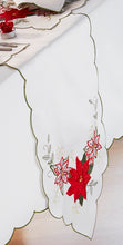 Load image into Gallery viewer, Faith Red Green - Christmas Table Cloth Range Embroidered Poinsettia Scallop Edge