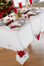 Load image into Gallery viewer, Faith Red Green - Christmas Table Cloth Range Embroidered Poinsettia Scallop Edge