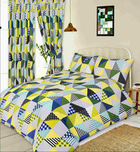 Load image into Gallery viewer, Geo Patchwork Lime - 66x72" Curtains Geometric Green Yellow Blue