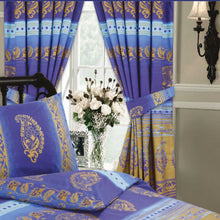 Load image into Gallery viewer, Kashmir Blue - 66x72" Curtains Ethnic Paisley Navy Gold