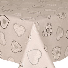 Load image into Gallery viewer, PVC Love Hearts Grey - Wipe Clean Table Cloth Silver Lace Floral Vine Dash