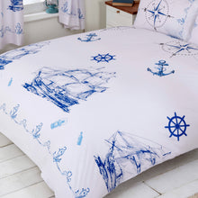 Load image into Gallery viewer, Nautical Blue - Duvet Cover Set Anchor Ship Wheel Compass