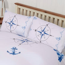 Load image into Gallery viewer, Nautical Blue - Duvet Cover Set Anchor Ship Wheel Compass