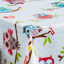 Load image into Gallery viewer, PVC Funky Owls - Wipe Clean Table Cloth Geometric Branch Hoot Flowers