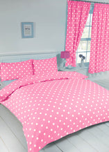 Load image into Gallery viewer, Polka Dot Pink - Curtain Pair White Spots
