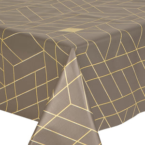 PVC Rhomba Slate - Wipe Clean Table Cloth Retro Geometric Taupe Grey Gold Yellow