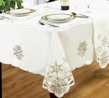Load image into Gallery viewer, Snowflake White Silver - Christmas Table Cloth Range Embroidered Faux Silk