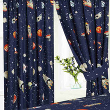 Load image into Gallery viewer, Space - Curtain Pair Alien Ship Planets