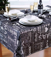 Load image into Gallery viewer, Xmas Words Black Silver - Christmas Table Cloth Range Metallic Text
