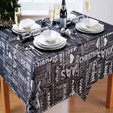 Load image into Gallery viewer, Xmas Words Black Silver - Christmas Table Cloth Range Metallic Text