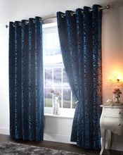 Load image into Gallery viewer, Amelia Teal - Eyelet Curtain Pair Embossed Rose Blue Green
