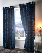 Load image into Gallery viewer, Amelia Teal - Eyelet Curtain Pair Embossed Rose Blue Green