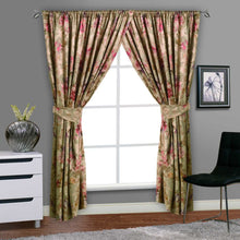 Load image into Gallery viewer, Anastasia Gold - Jacquard Floral Curtain Pair