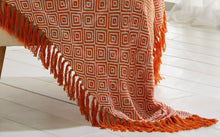 Load image into Gallery viewer, Ascot Terracotta Throw 130cm x 170cm - Geometric Diamond White Orange Weave