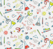 Load image into Gallery viewer, PVC Back To School - Wipe Clean Table Cloth Science Maths Red Green Grey Grid Stationary