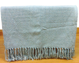 Basket Weave Blue Throw 130cm x 180cm - Duckegg Tasselled