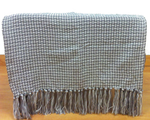 Basket Weave Grey Throw 130cm x 180cm - Taupe Tasselled