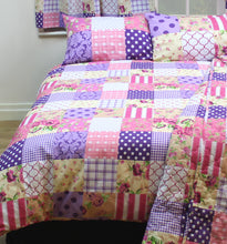 Load image into Gallery viewer, Patchwork Berry - Pillowcase Pair Polka Check Floral Purple Pink Beige