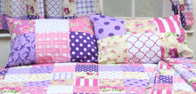 Load image into Gallery viewer, Patchwork Berry - Pillowcase Pair Polka Check Floral Purple Pink Beige