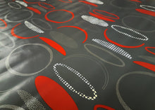Load image into Gallery viewer, PVC Black Bowls - Wipe Clean Table Cloth Circles Oval Dots Red White