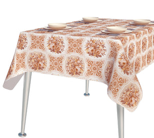 PVC Bouquet Natural - Wipe Clean Table Cloth Beige Brown Latte Floral Leaf Scroll Patchwork
