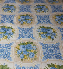Load image into Gallery viewer, PVC Bouquet Blue - Wipe Clean Table Cloth Beige Green Floral Leaf Scroll Patchwork