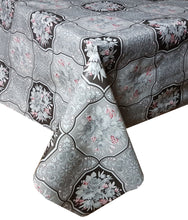 Load image into Gallery viewer, PVC Bouquet Grey - Wipe Clean Table Cloth Pink Slate Charcoal Floral Leaf Scroll Patchwork