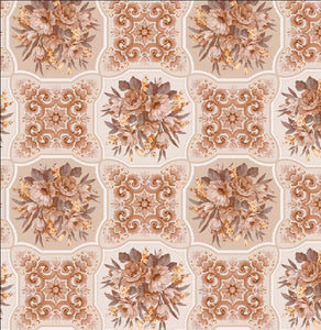 PVC Bouquet Natural - Wipe Clean Table Cloth Beige Brown Latte Floral Leaf Scroll Patchwork