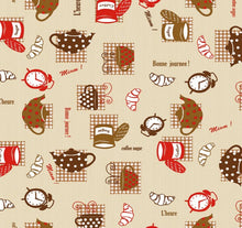 Load image into Gallery viewer, PVC Breakfast Natural Red - Wipe Clean Table Cloth Croissants Tea Cups Polka Dot Gingham Check