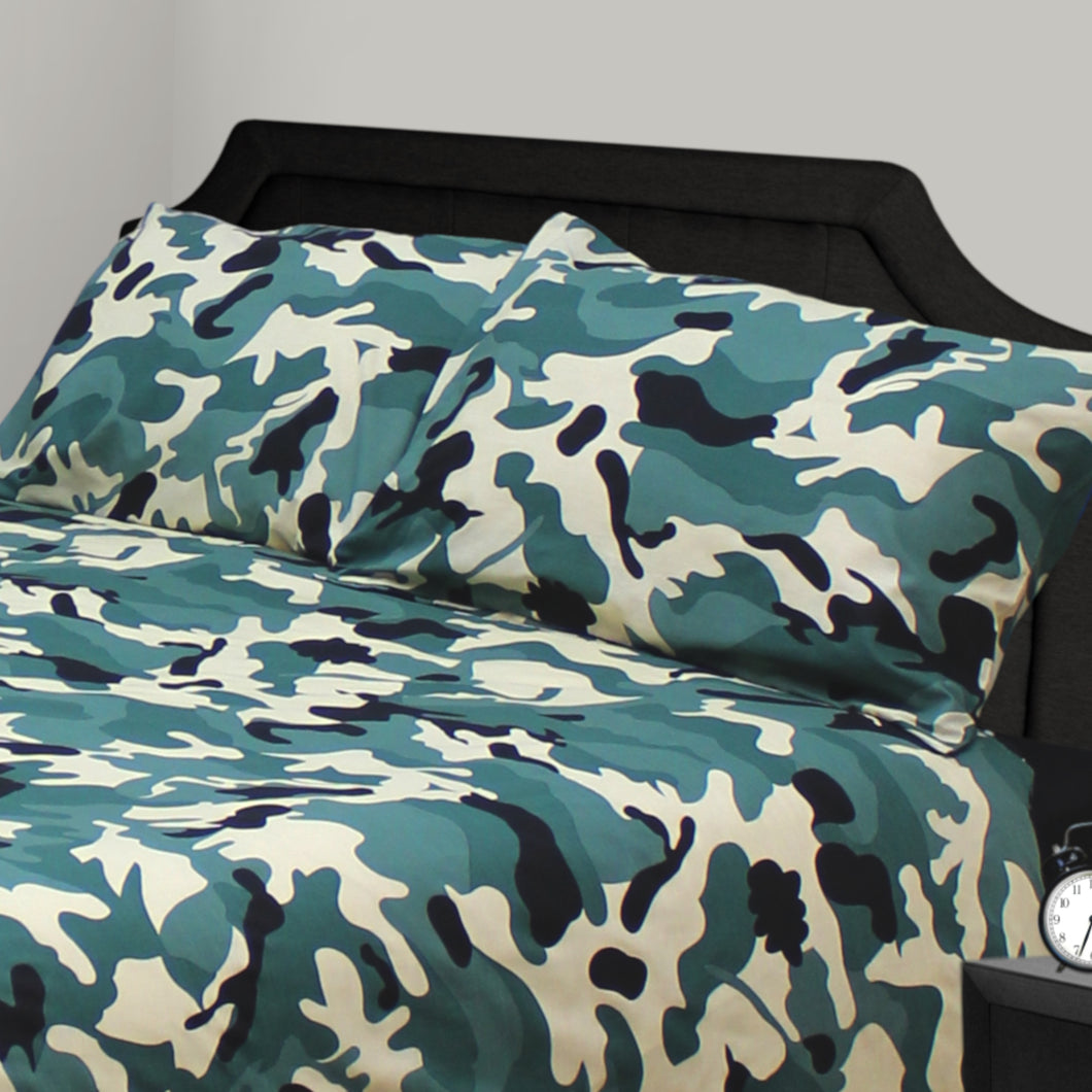 Camo Green - Pillowcase Pair Army Camouflage Khaki Beige Black
