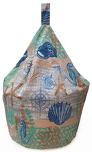 Load image into Gallery viewer, Coastal - Bean Bag Sea Shells Beach Nautical Compass Blue White Beige